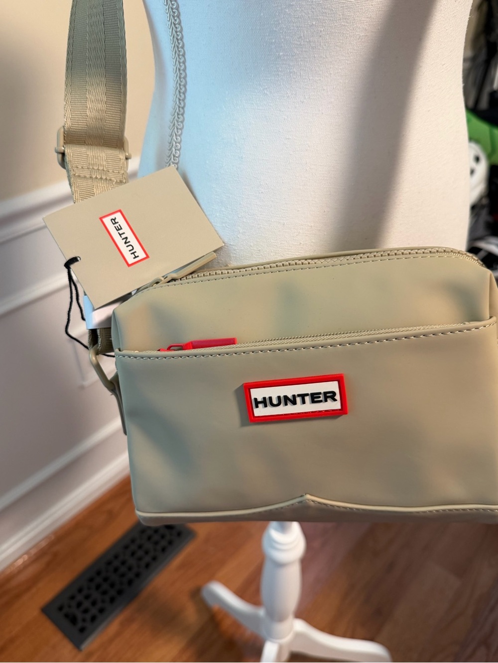 Hunter Beige Belt Bag with Red Logo Accent